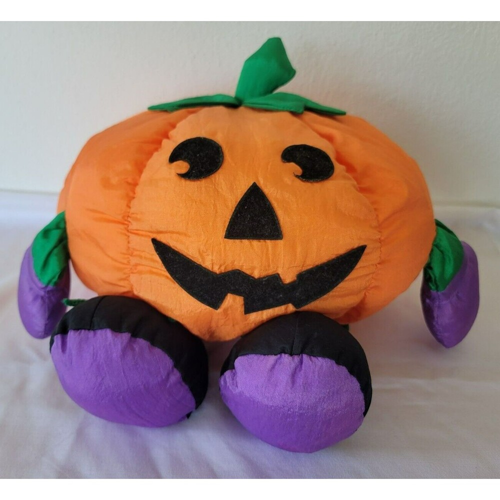 Vintage Gibson Greetings Halloween Pumpkin Nylon Jack-O-Lantern Toy Plush 1996